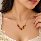 Red & Green Floral Pendant Necklace for Women