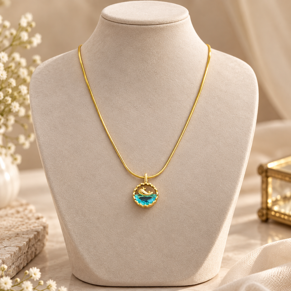Blue Ocean Wave Pendant Necklace for Women