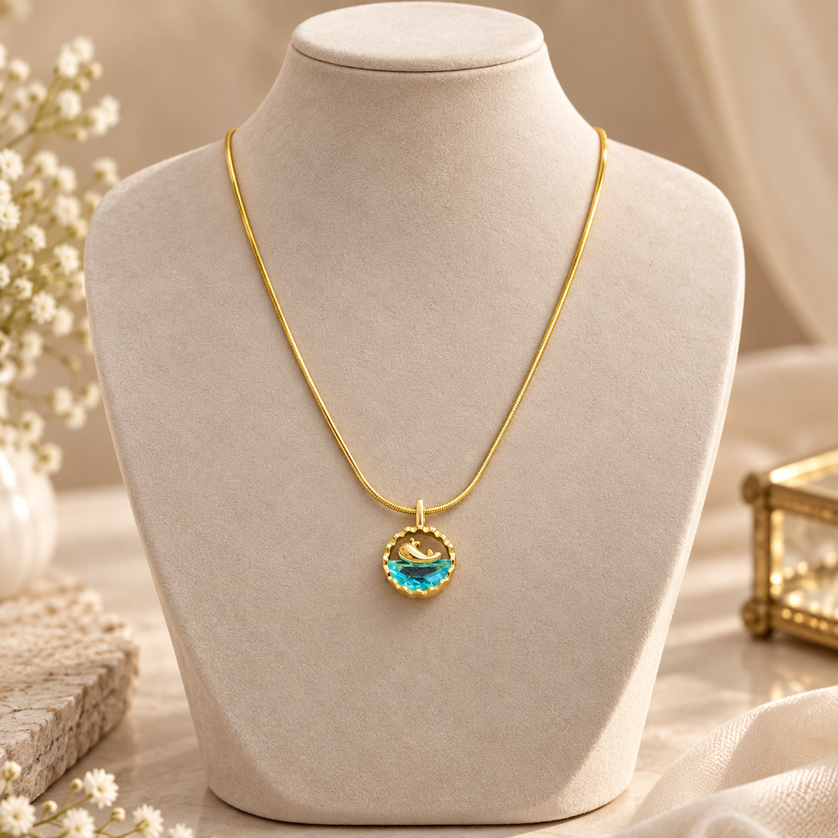 Blue Ocean Wave Pendant Necklace for Women