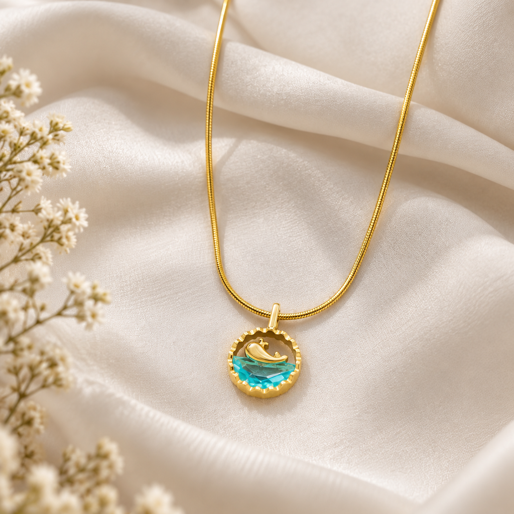 Blue Ocean Wave Pendant Necklace for Women