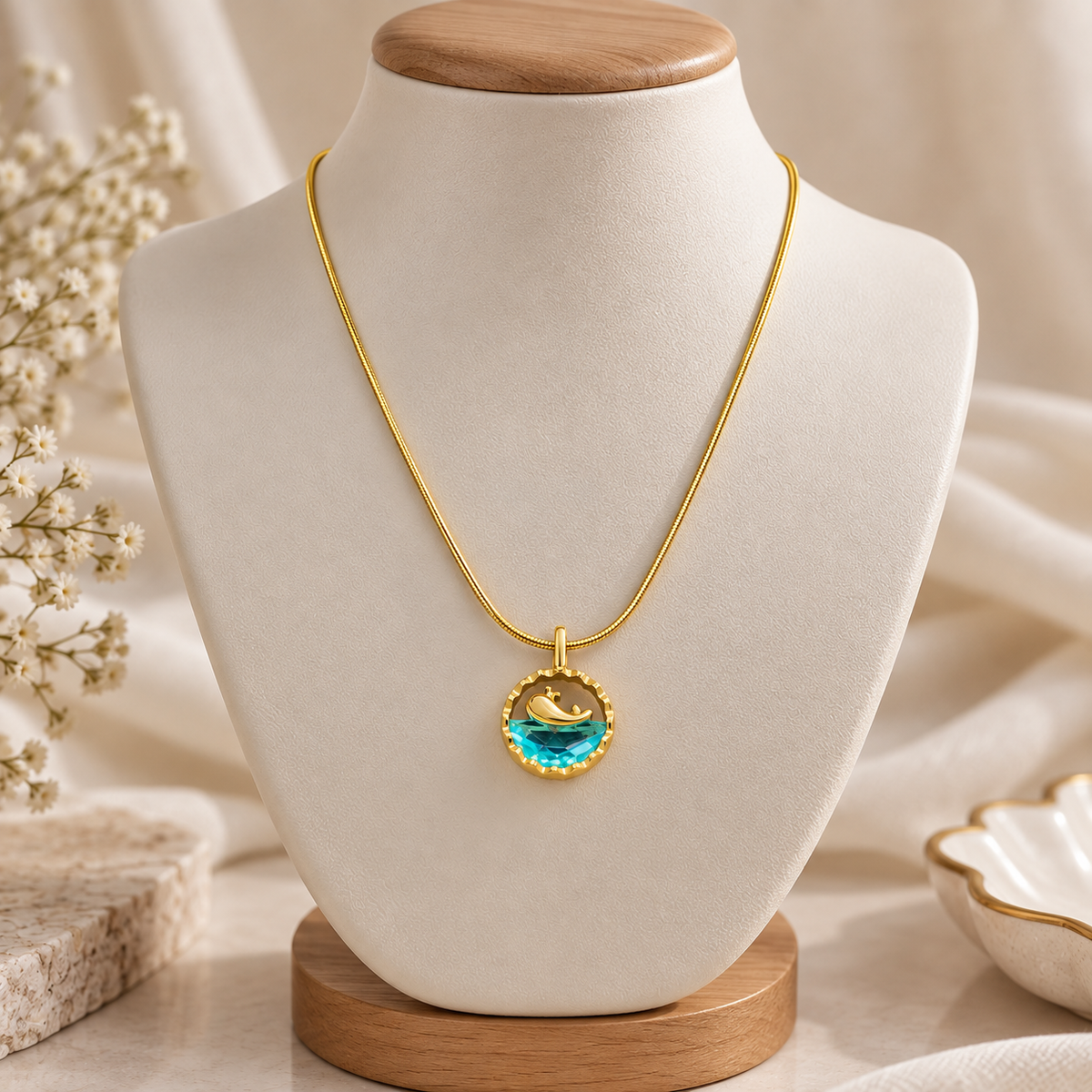 Blue Ocean Wave Pendant Necklace for Women