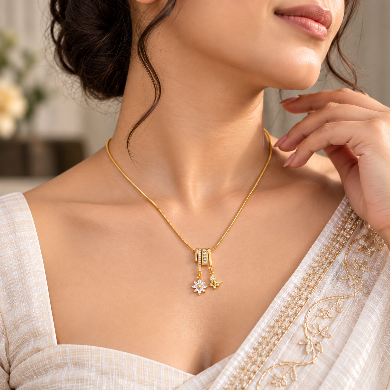 Floral Butterfly Pendant Necklace for Women Secondary image