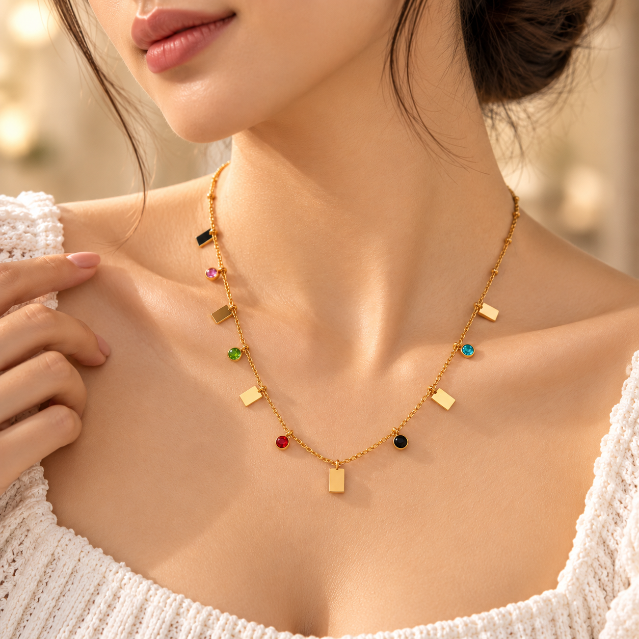 Women's Rainbow Charm Gold-Tone Link Necklace Secondary image