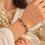 Red & Green Tulip Bracelet for Women | 18K Gold Plated