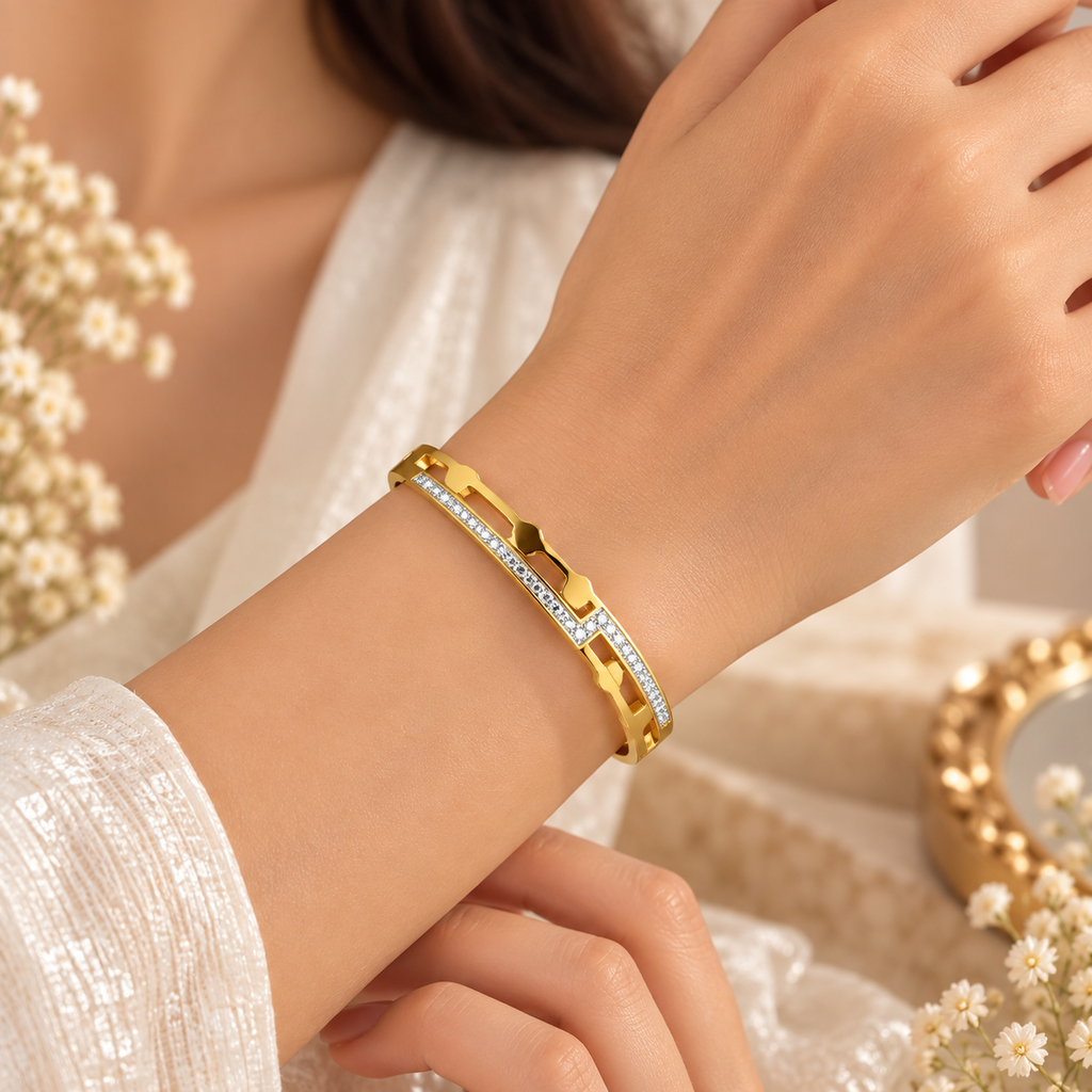 Luxe Pavé Gold Kada for Women | Anti-Tarnish Bangle